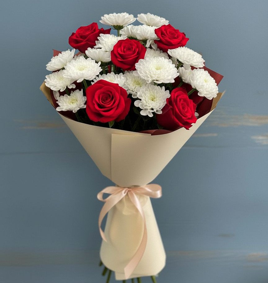 Букет цветов из: Розы и Хризантемы в Булатниково