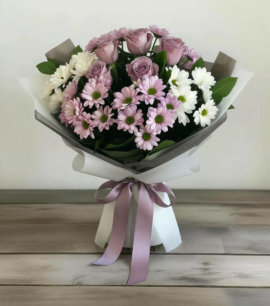 Букет цветов из: Хризантемы и Розы в Булатниково