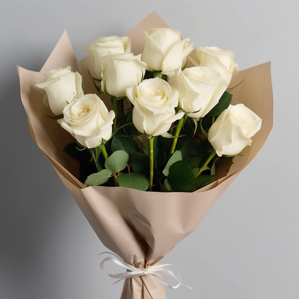 Букет 9 Белых роз Эдлесс Лав в Булатниково