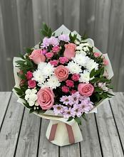 Букет цветов из:  Альстромерии, Гвоздики, Розы и Хризантемы в Булатниково