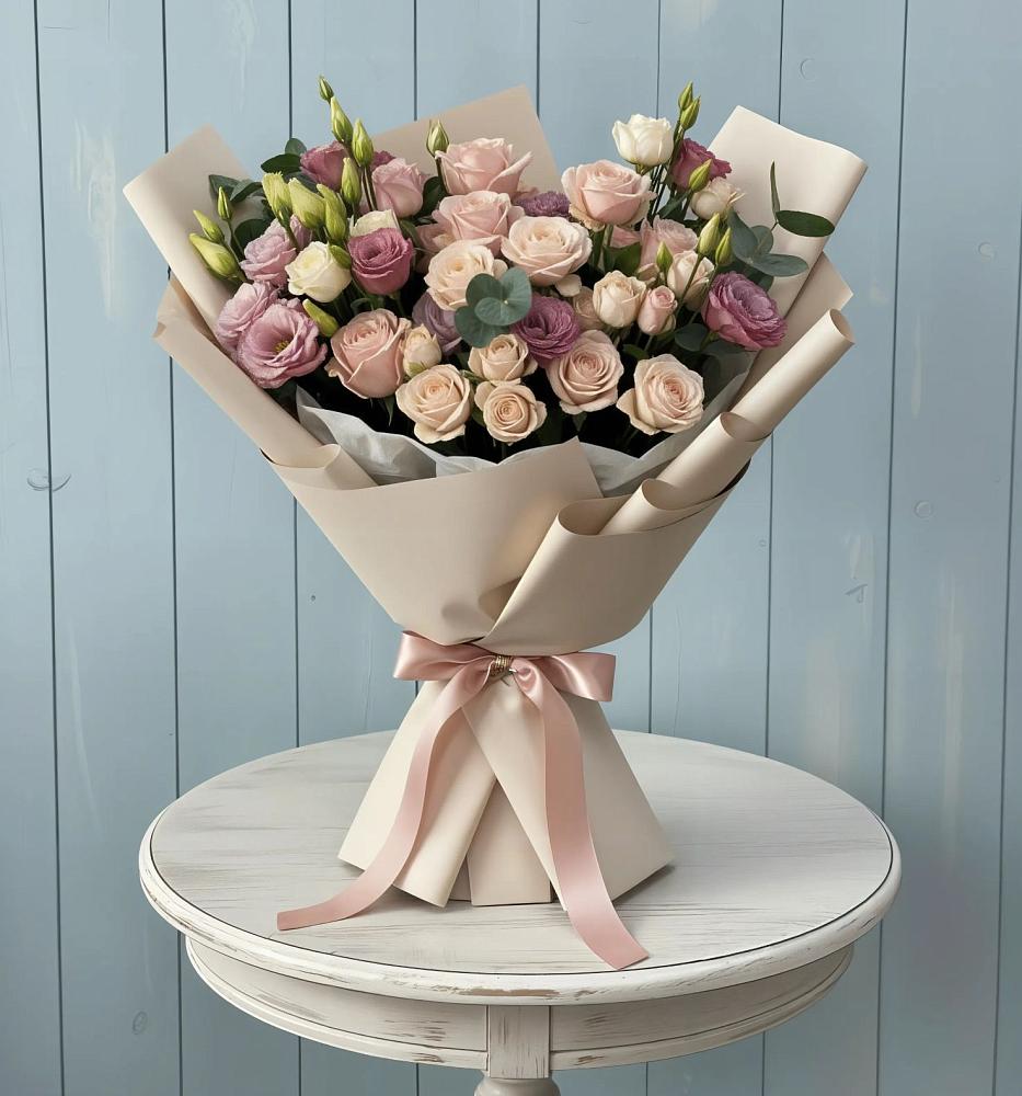 Букет цветов из: Розы и Лизиантусы в Булатниково