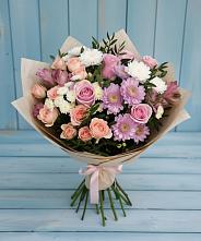 Букет цветов из:  Хризантемы, Розы и Альстромерии в Булатниково